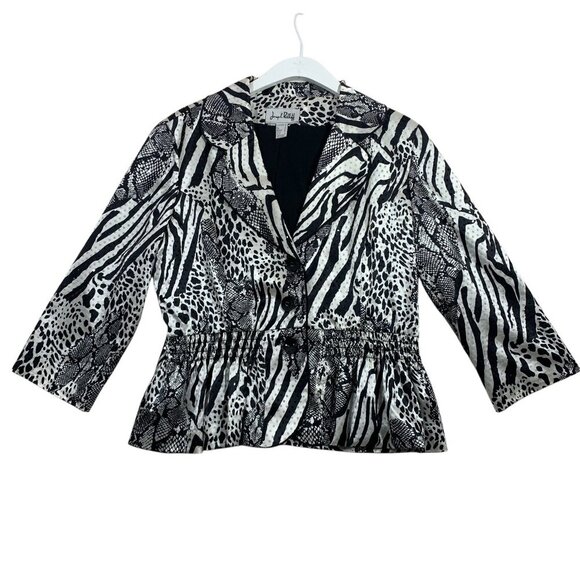 JOSEPH RIBKOFF Womens Sequin Jacket Sz 14 Animal Print Black White  Lined - Picture 1 of 16